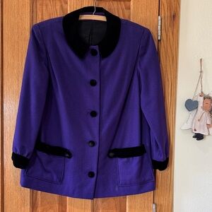 Women's Purple Wool-Blend Jacket with Black Velvet Trim